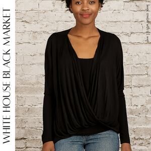 WHITE HOUSE BLACK MARKET Black Surplice Blouse, M